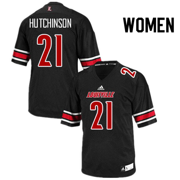 Women #21 D'Angelo Hutchinson Louisville Cardinals College Football Jerseys Stitched Sale-Black - Click Image to Close